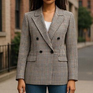 NWOT LOFT Outlet Plaid Blazer Jacket M Double Breasted Workwear Stretch